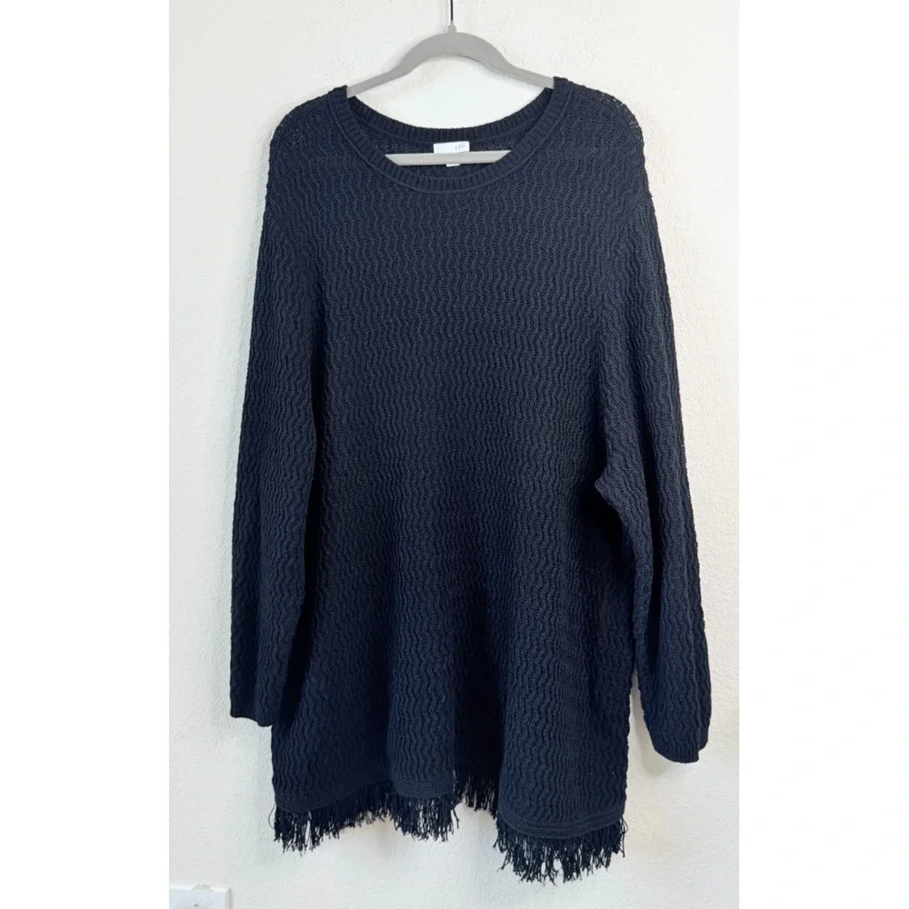 J. Jill Black Open Weave Fringed Hem‎ Tunic Sweater Women's 4X